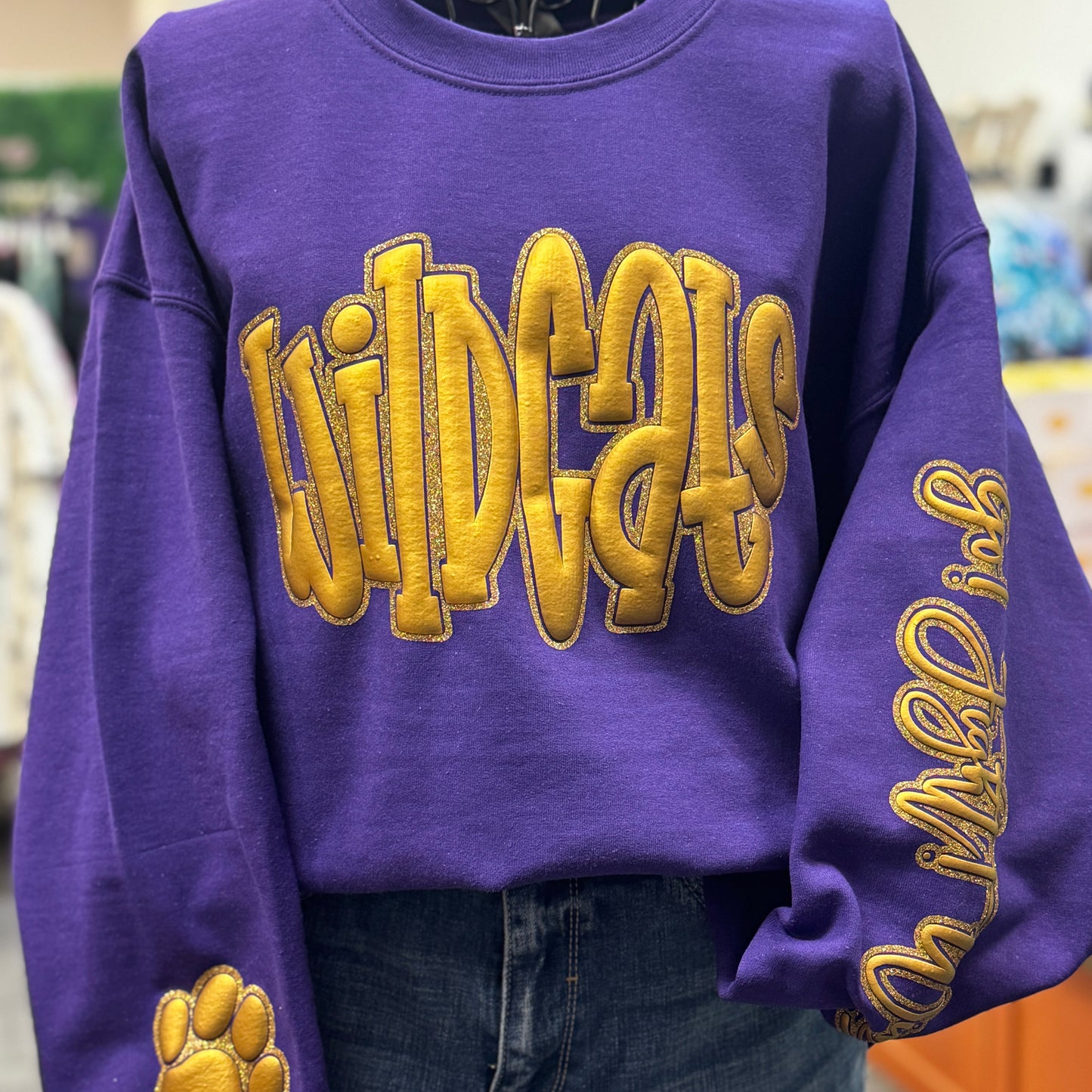 Gold Puff on Purple Sweatshirt
