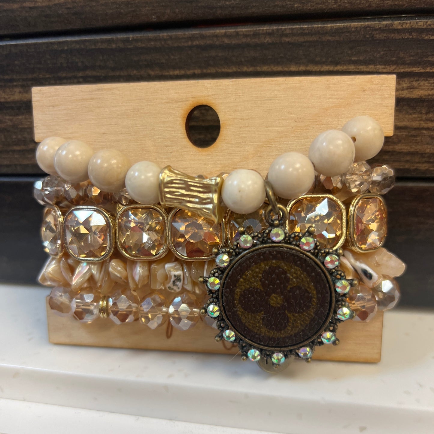 LV Inspired Beige Stackable Bracelet