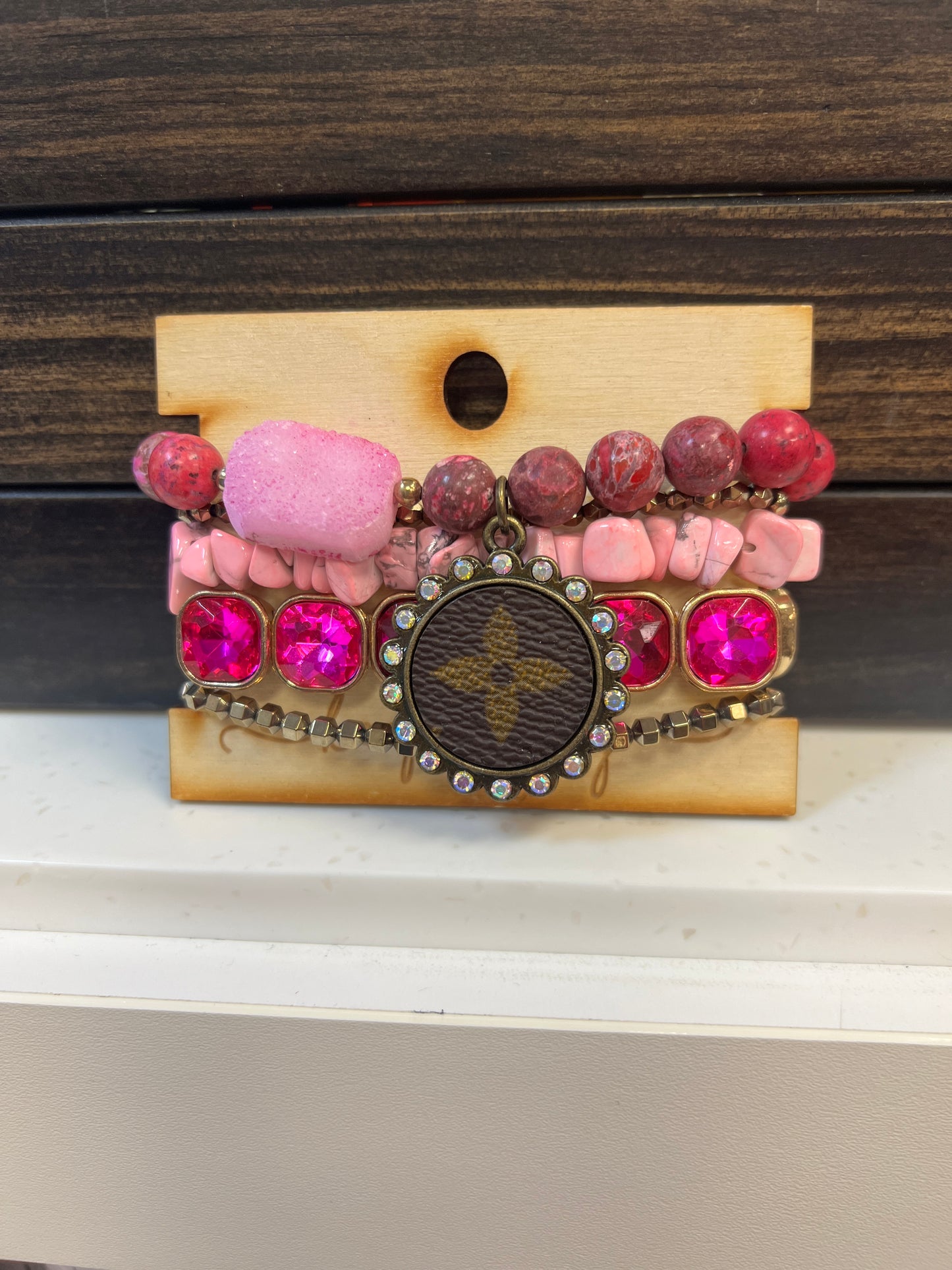 LV Inspired Pink Stackable Bracelet