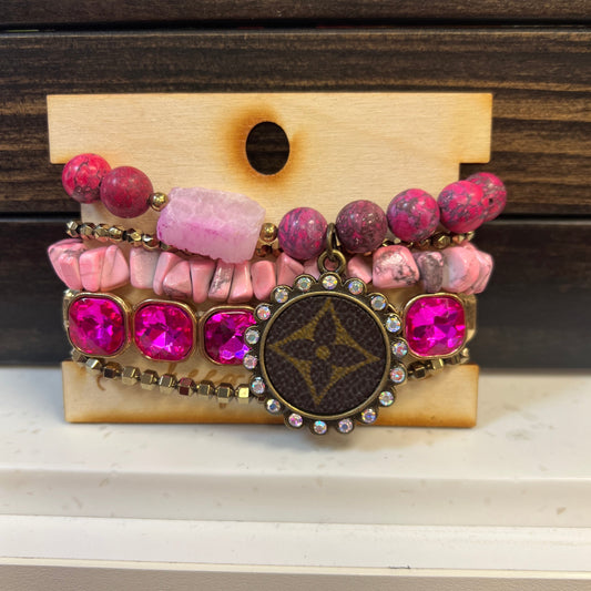 LV Inspired Pink Stackable Bracelet