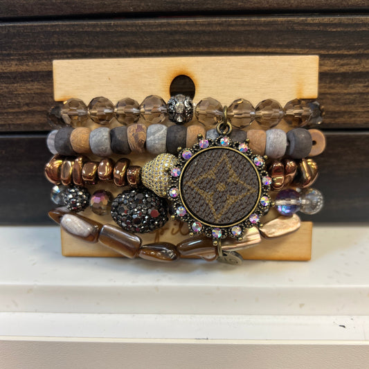 LV Inspired Brown Stackable Bracelets