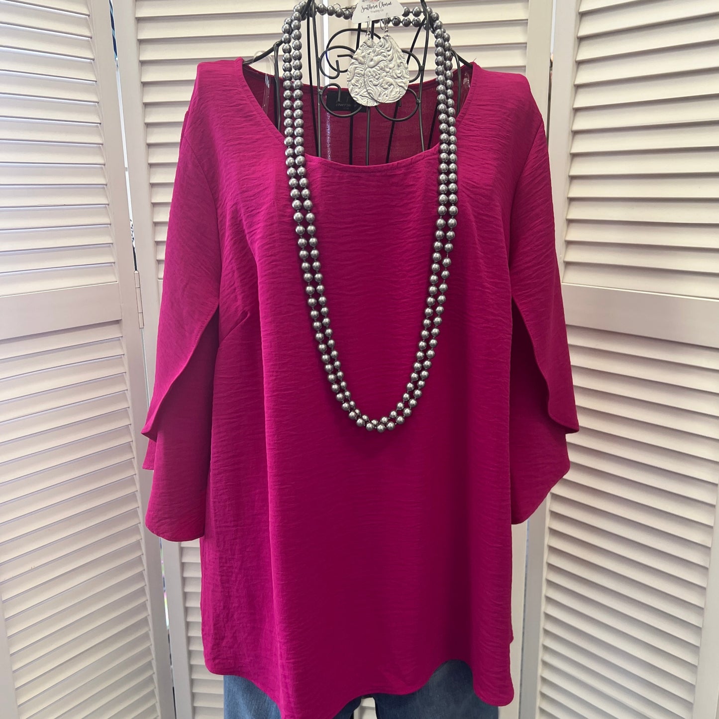 Fuchsia Airflow Solid Top with Tulip Sleeve Plus