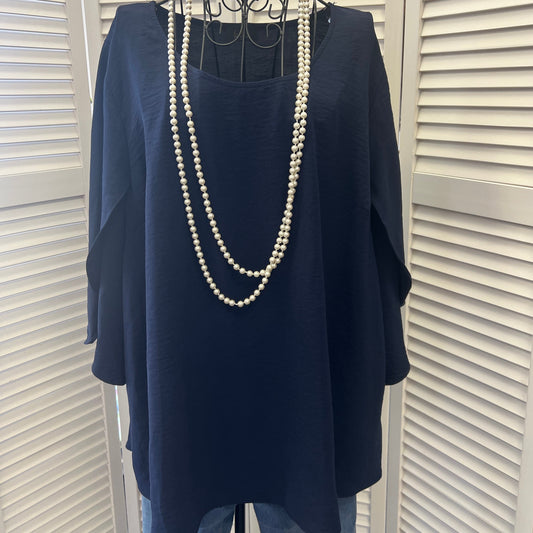 Navy Airflow Solid Top With Tulip Sleeve Plus