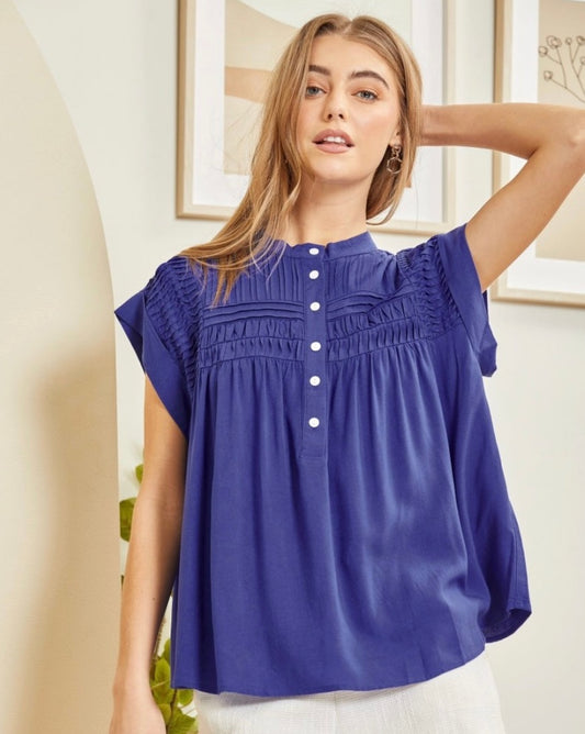Andree Solid Pleat Top-Royal Blue