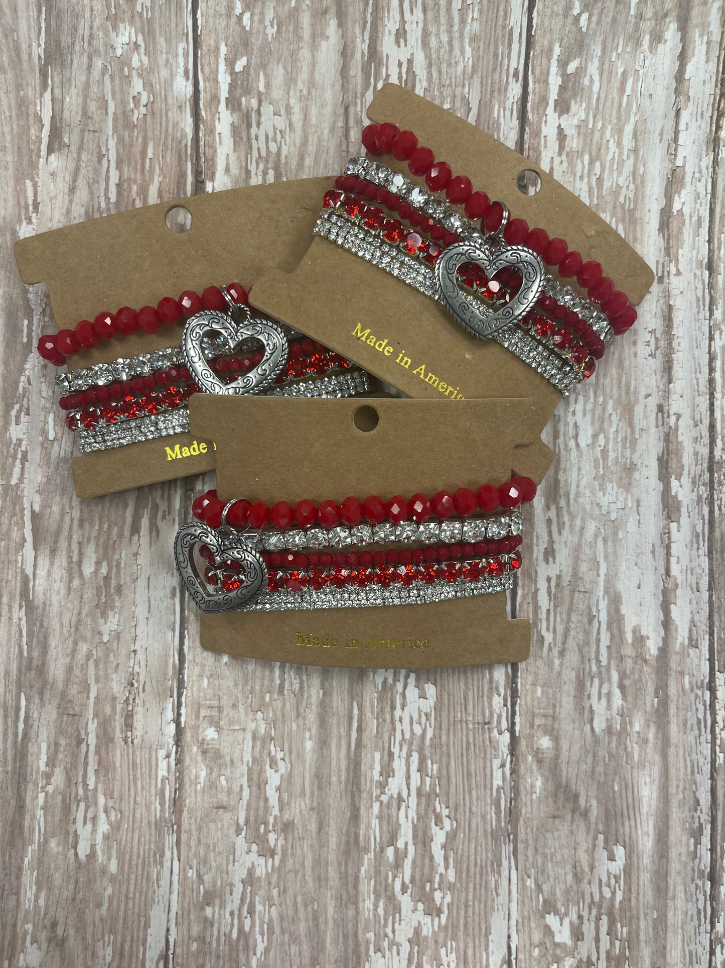 Heart Dangle Red Stackable Bracelet