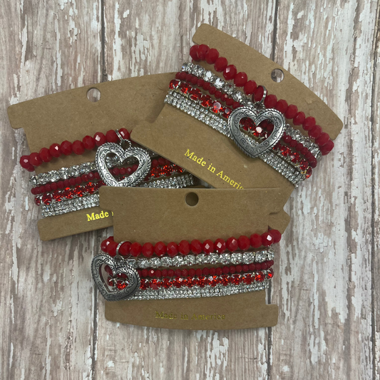 Heart Dangle Red Stackable Bracelet