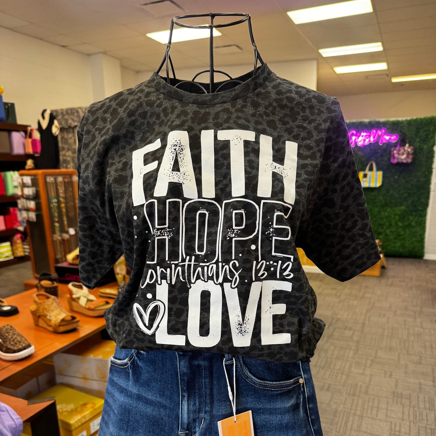 Faith Hope Love on Black Leopard