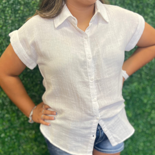 White Button Down SS Blouse