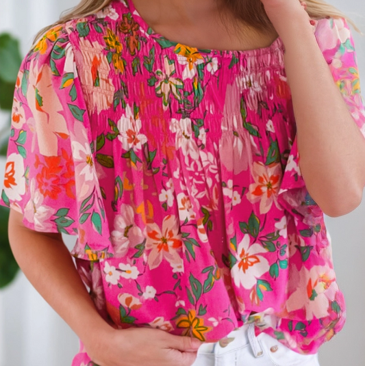 Floral Print Smocked Blouse