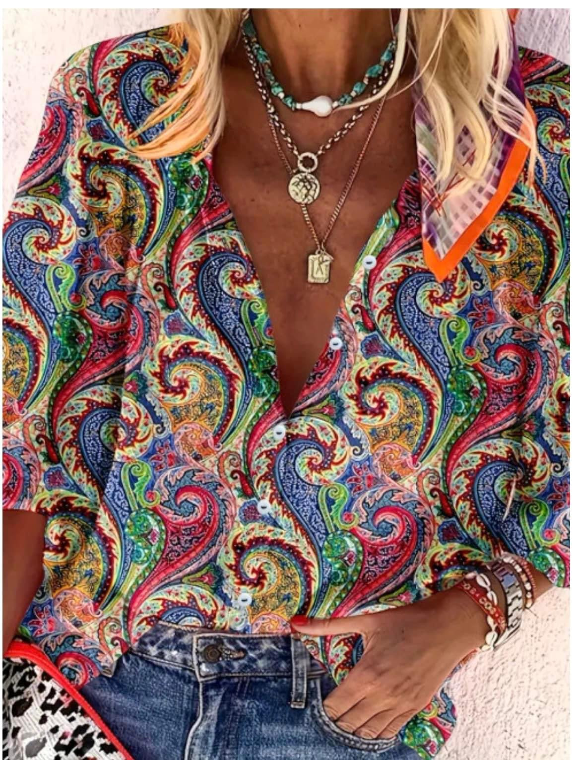 Full of Color Paisley Long Sleeve Blouse