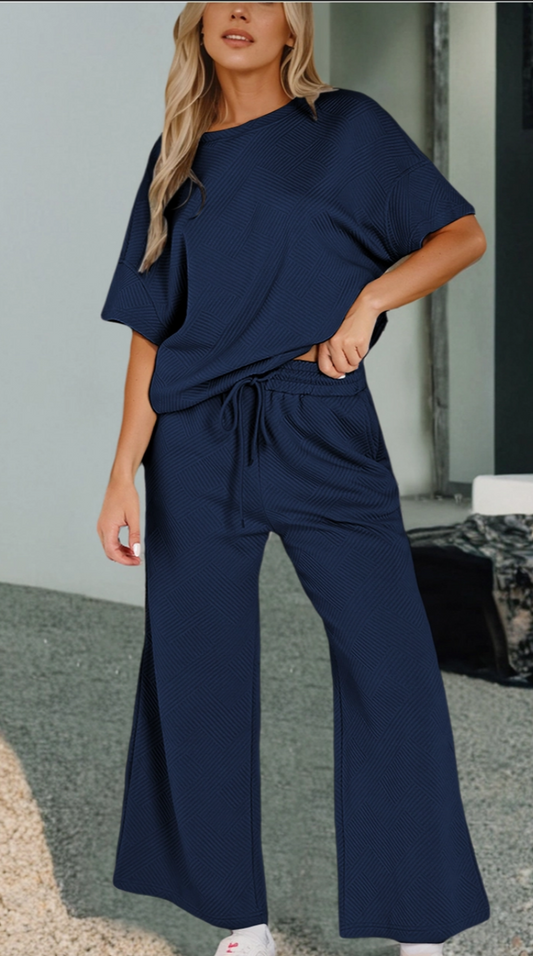 Navy Blue Textured Top & Pants