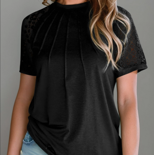 Black Seamed Lace Tee