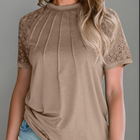 Khaki Seamed Lace Tee