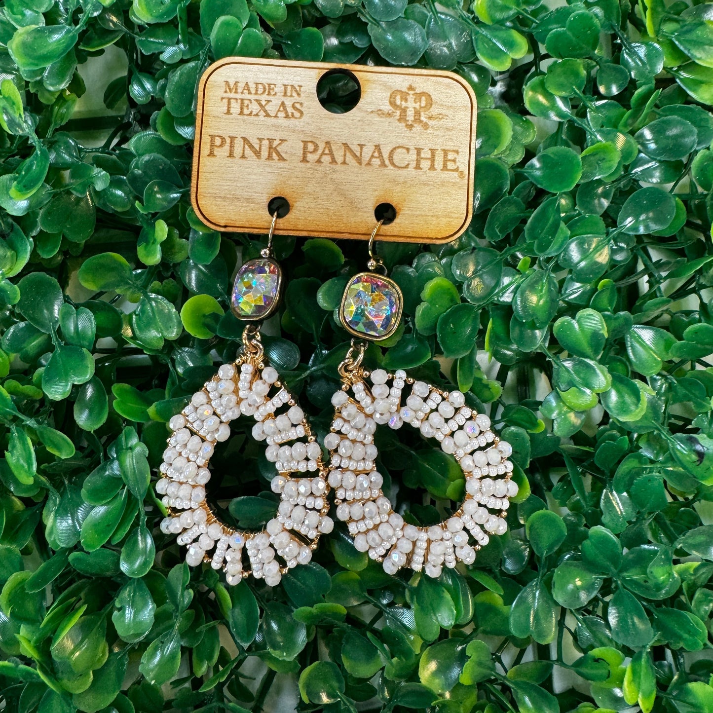 White Beaded Teardrop Earrings