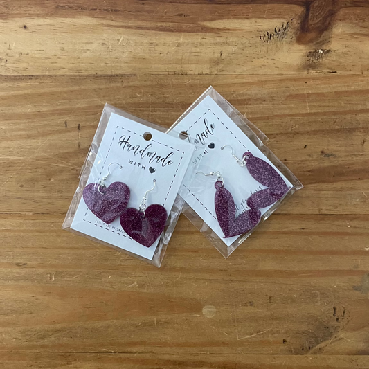 Purple Glitter Heart Earrings