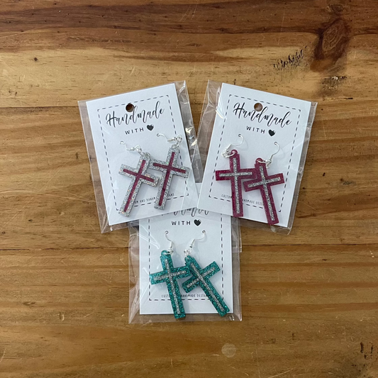 Glitter Cross Earrings