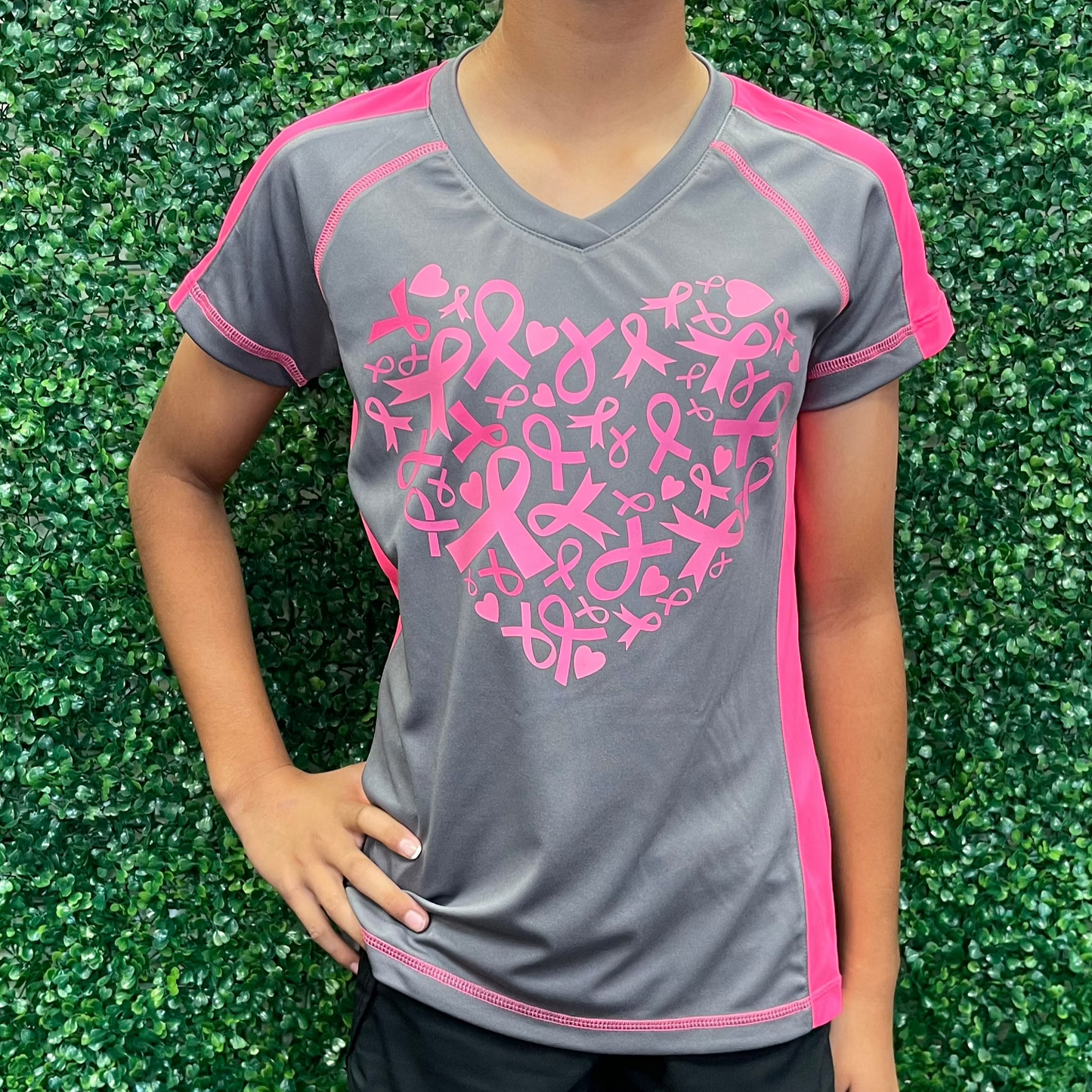 Pink Ribbon Heart Tee-Ladies Cut