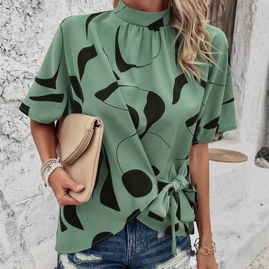 Casual Loose Printed Wrap Blouse