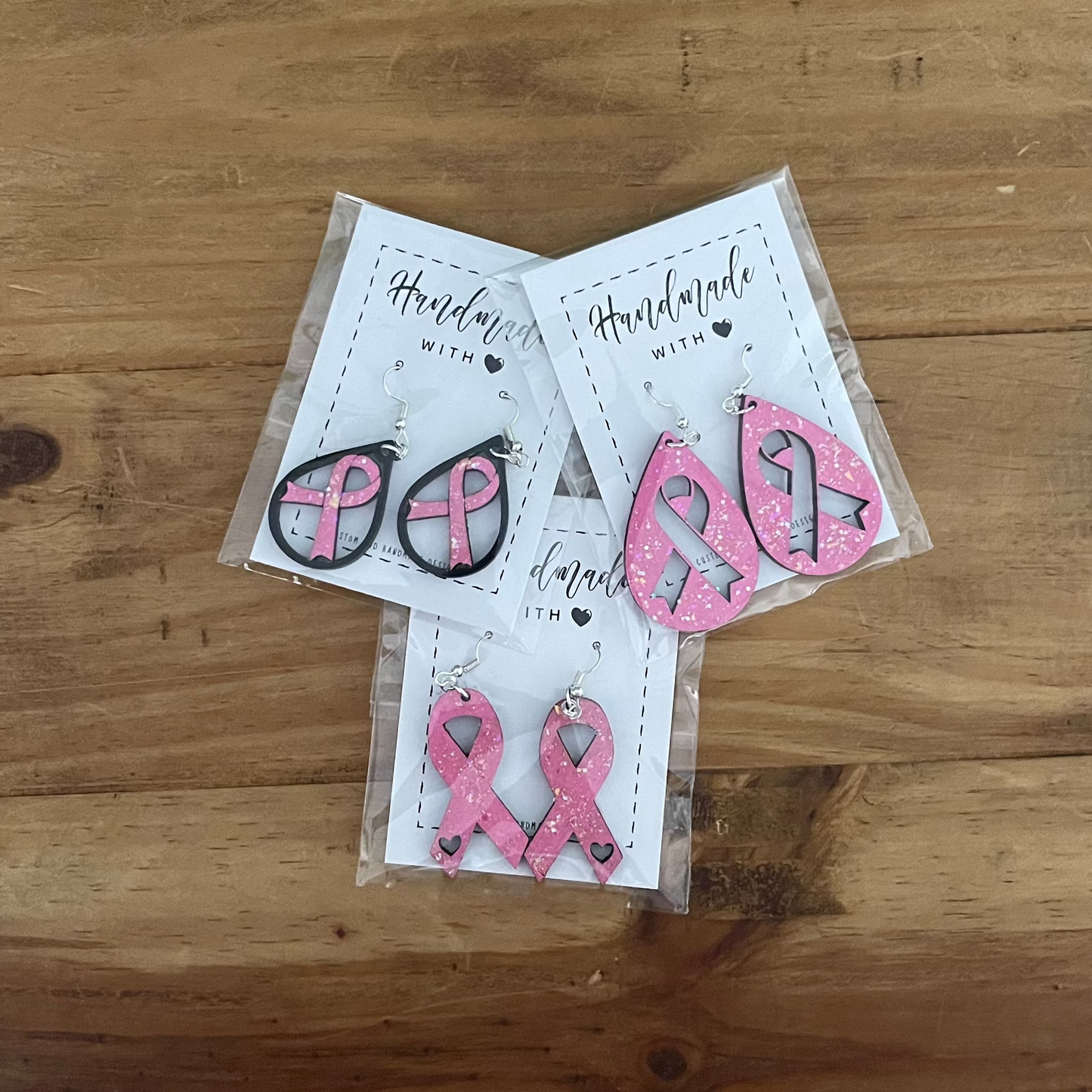 Pink Ribbon Teardrop Earrings