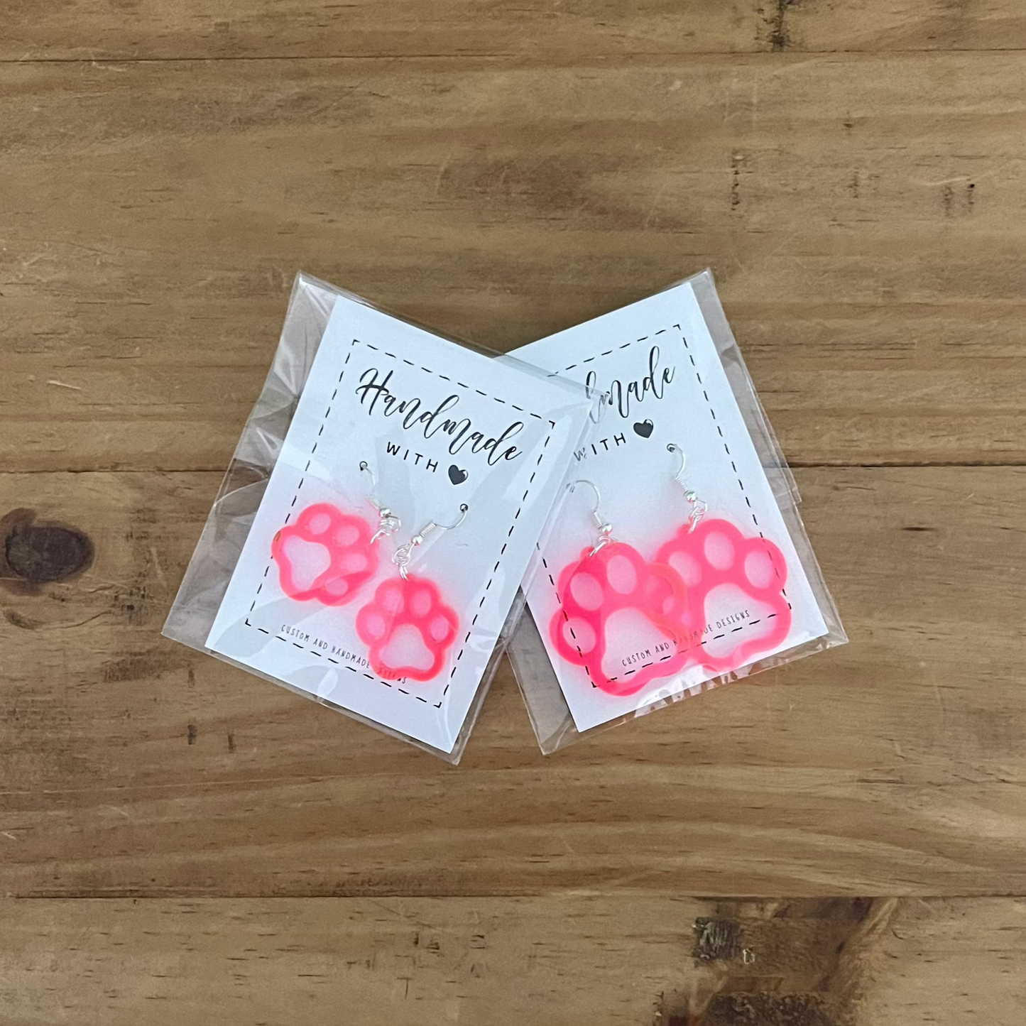 Acrylic Pink Paw Earrings