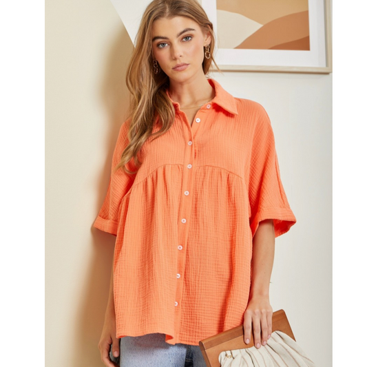 Persimmon Button-down Babydoll Blouse