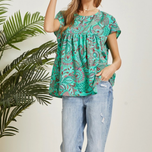 Emerald Paisley Babydoll Top