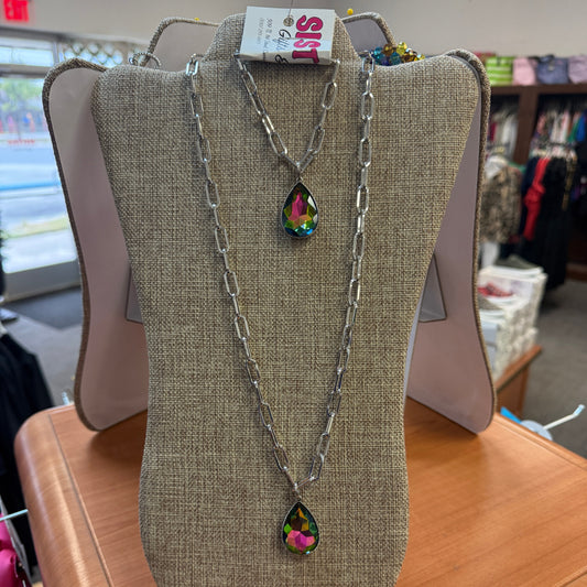 Green & Pink Hue Necklace and Bracelet