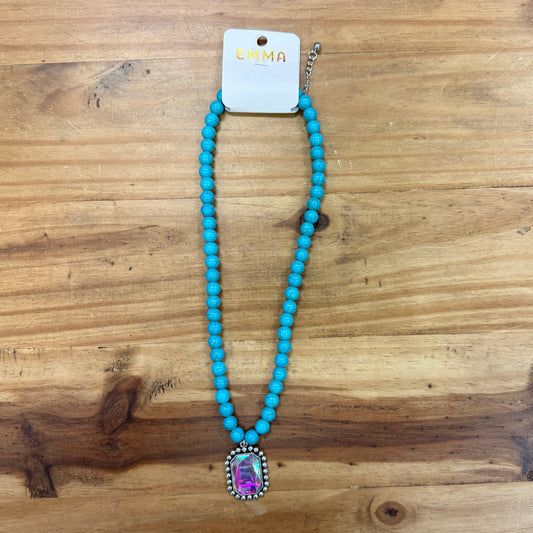 Turquoise Beads with Clear Pendant