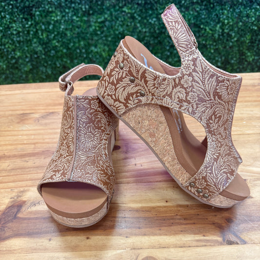 Very G Isabella Tooled Wedges-Tan