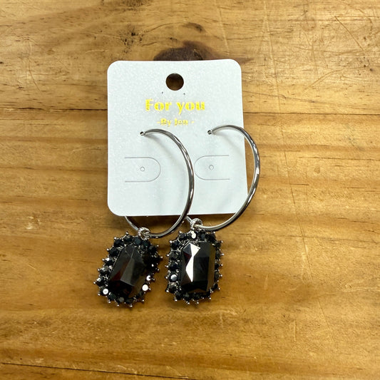 Black Crystal Hoop Earrings
