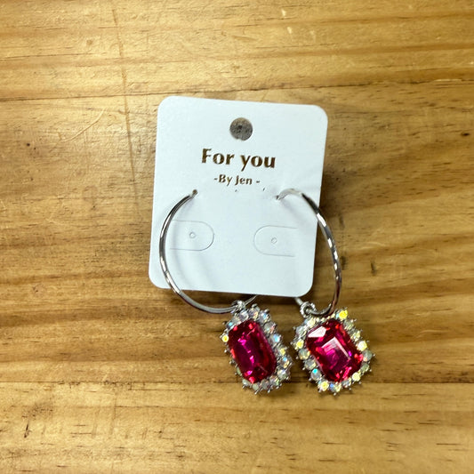 Pink Crystal Hoops