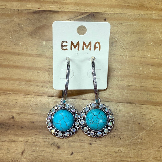 Turquoise & Crystal Hoops