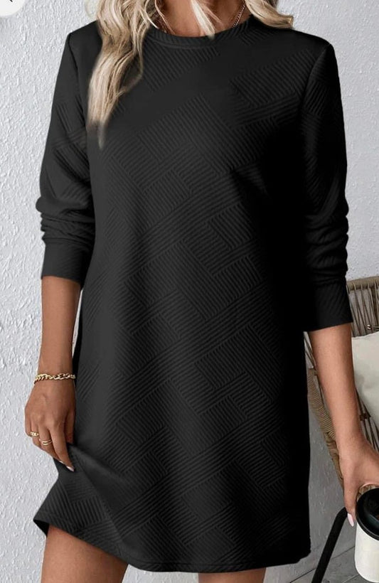 LS Black Textured Dress