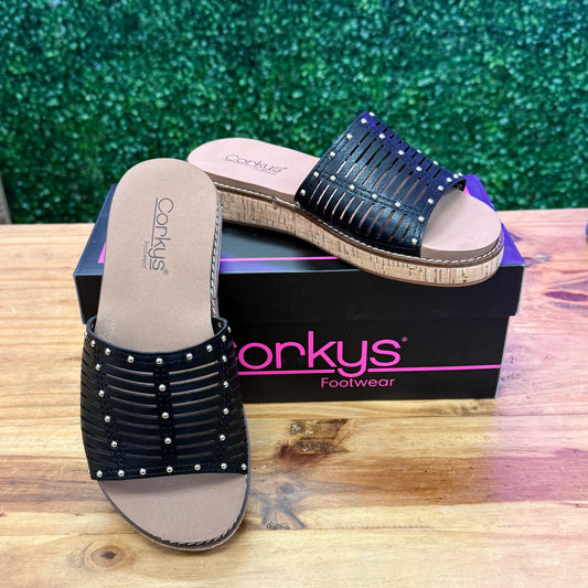 Corkys At Ease-Black Sandals