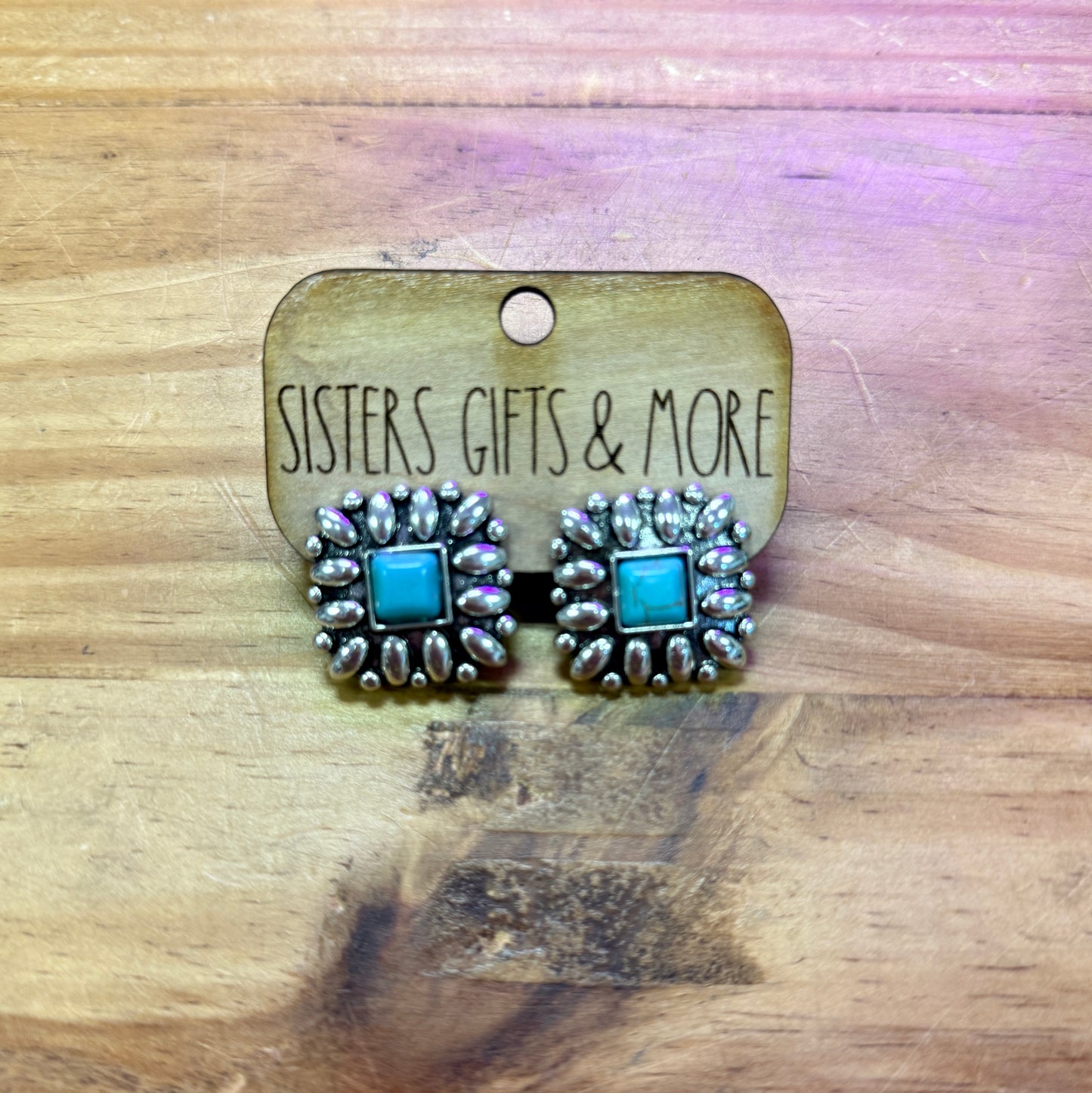 Turquiose & Silver Square Earrings