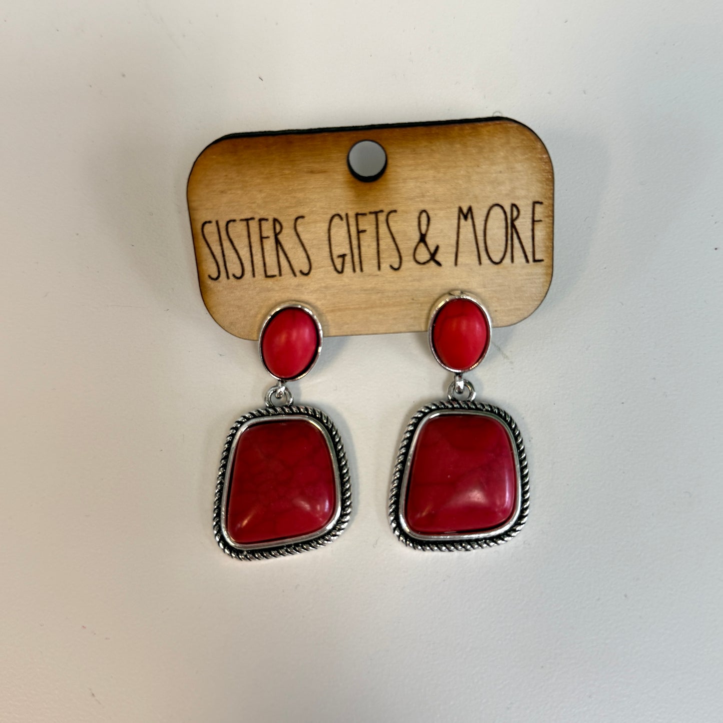 Large Red Stone Dangle Earrings