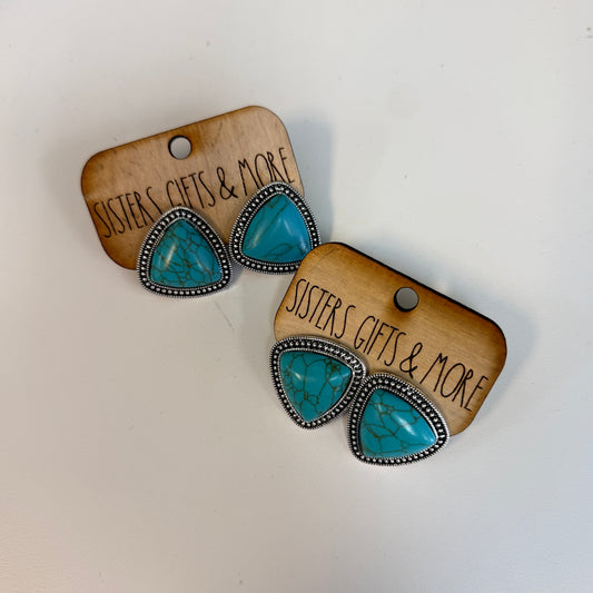 Large Turquoise Stone Post Earrings