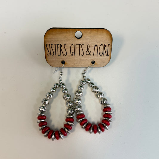 Red/Silver Teardrop Earrings