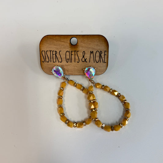 Yellow/Gold Beaded Teardrop Earrings