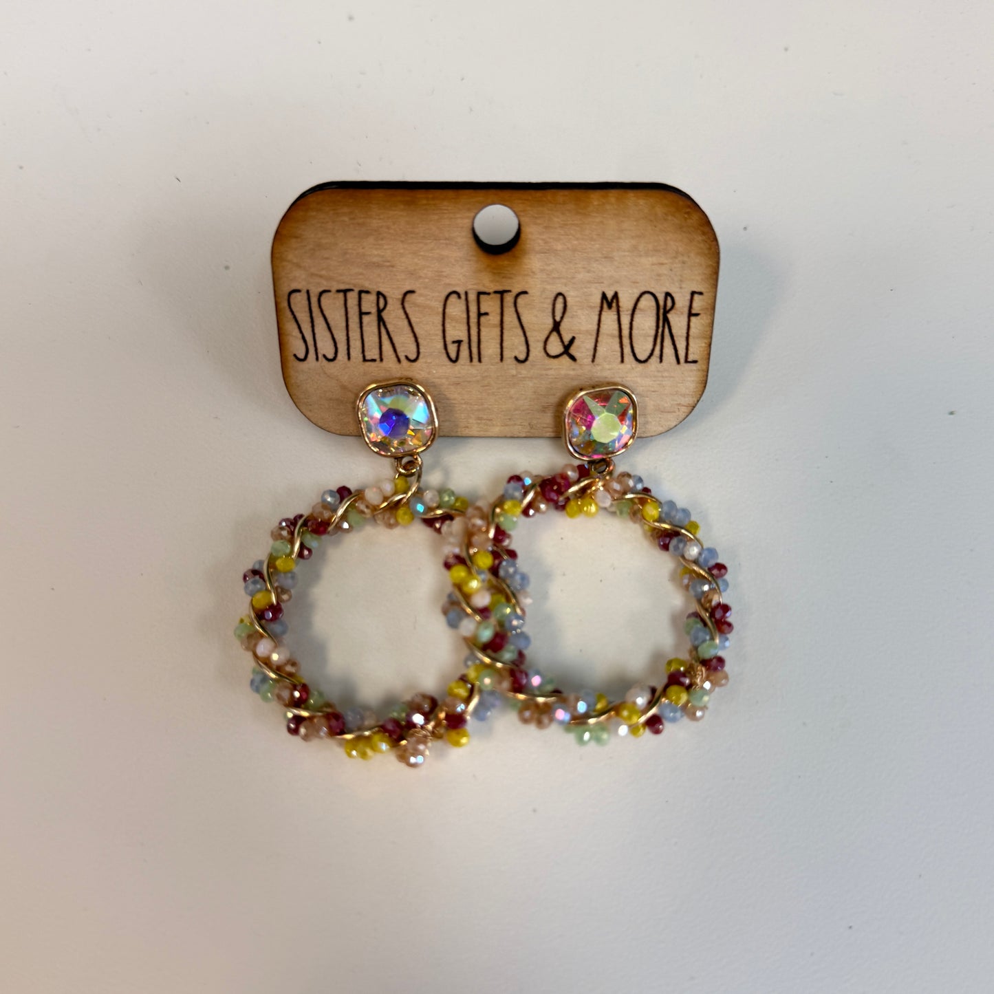 Multicolor/Gold Beaded Swirl Earrings