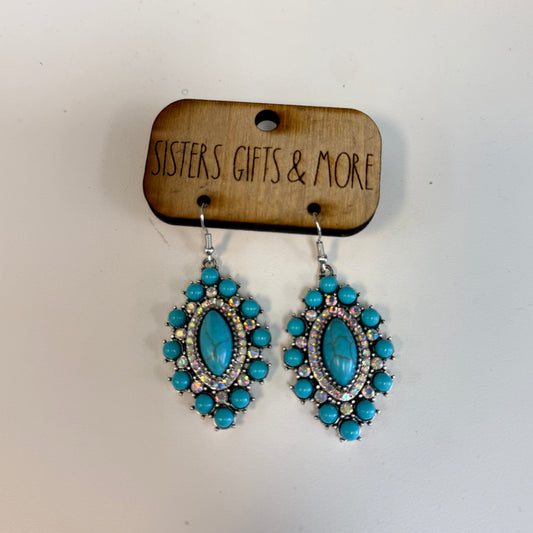 Turquoise Earrings w/Crystals