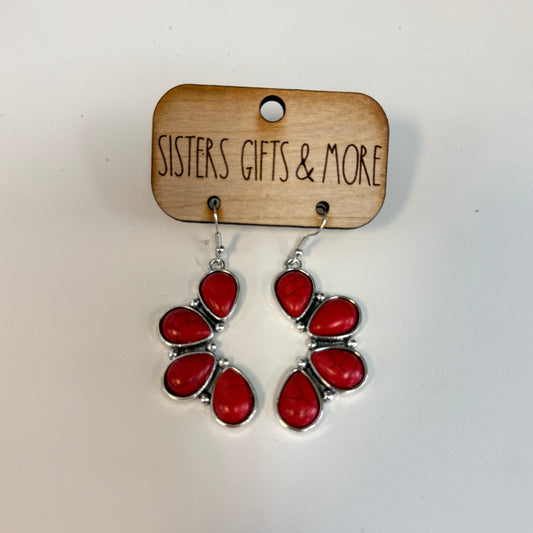 4 Stone Red Curved Earrings