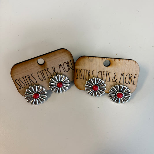 Red Stone on Silver Flower