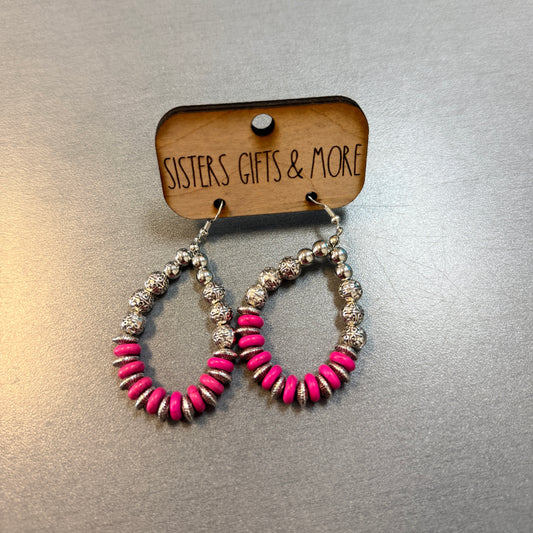 Pink/Silver Teardrop Earrings