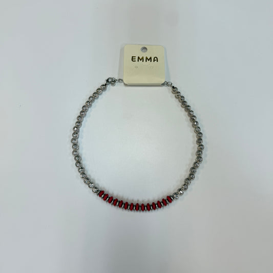 Flat Red/Round Silver Beaded Necklace