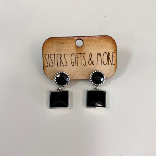 Black Round/Square Earrings