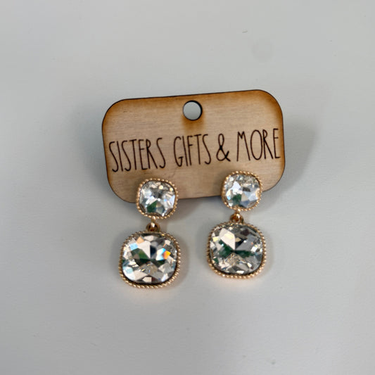 Crystal/Gold Rounded Square Earrings