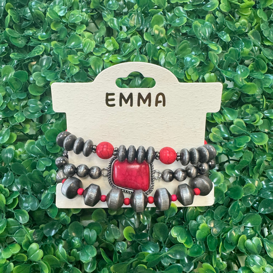 Large Red Stone Stacked Bracelets