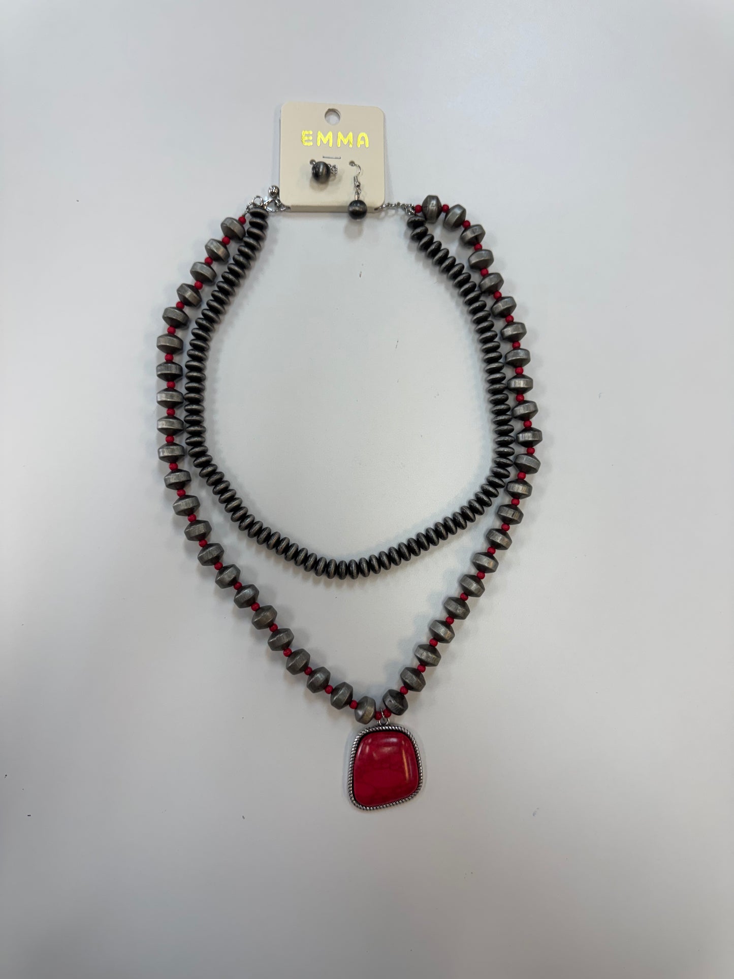 Large Red Stone Necklace Set
