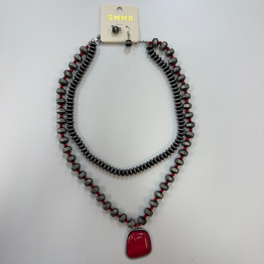 Large Red Stone Necklace Set
